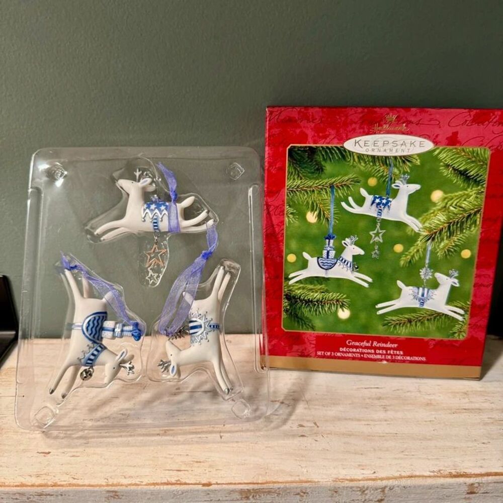 2001 Hallmark Graceful Reindeer Christmas Keepsake Ornaments | Porcelain Winter